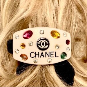 Chanel GWP VIP White Black Hair Tie with Multicolor Gems